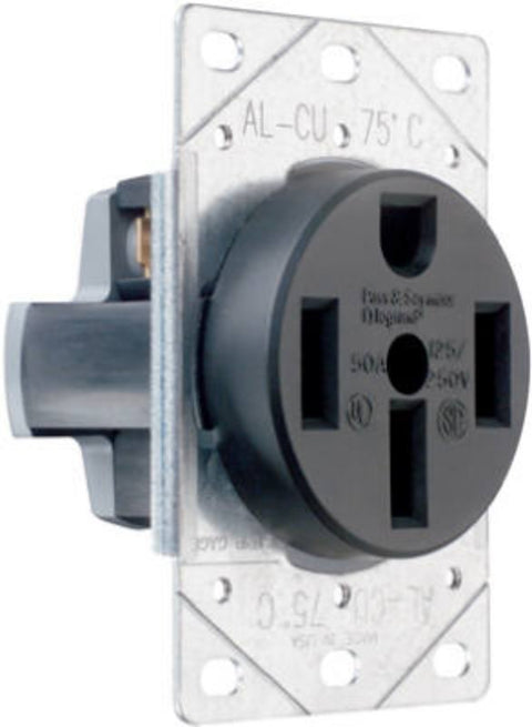 Legrand 3894CC6 Power Outlet, 3 -Pole, 125/250 V, 50 A, NEMA: NEMA 14-50R, Black