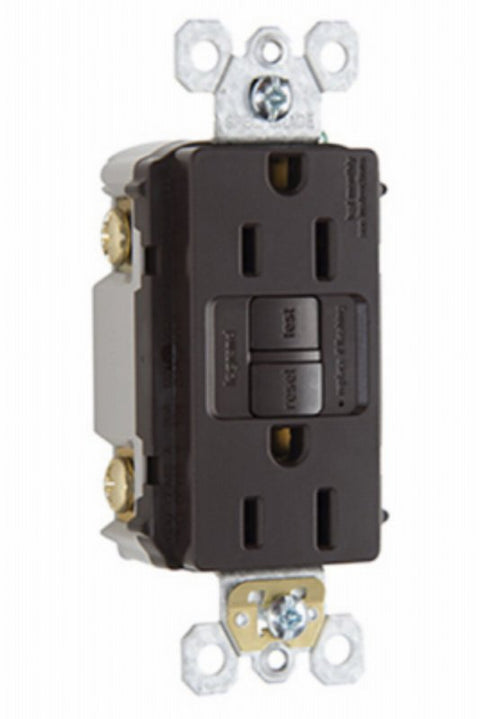 Legrand radiant Series 1597CCD12 GFCI Duplex Receptacle, Nylon, Brown, 2-Pole, 15 A, 125 VAC, Back, Side Wiring