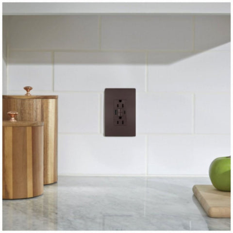 Legrand radiant 1597TRUSBACDBC4 Self-Test GFCI USB Outlet, 2-Pole, 15/2.1 A, 125 VAC, 1-Gang, 2-USB Port