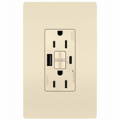 Legrand radiant Series 1597TRUSBACLAC4 GFCI Outlet, 125 V, 15 A, Light Almond
