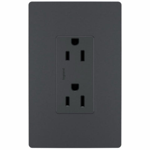 Legrand radiant 885TRGCC12 Duplex Outlet, 2 -Pole, 15 A, 125 V, Back, Side Wiring, NEMA: 5-15R, Graphite