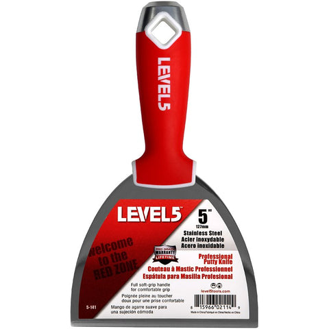 Level5 5-141 Joint Putty Knife, 5 in W Blade, Stainless Steel Blade, Soft Grip Handle, Pack of 4