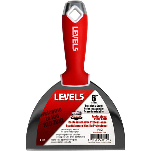 Level5 5-142 Joint Putty Knife, 6 in W Blade, Stainless Steel Blade, Soft Grip Handle, Pack of 4
