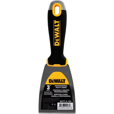DEWALT DXTT-2-139 Putty Knife, 3 in W Blade, Stainless Steel Blade, Precision Ground Blade, Ergonomic, Soft Grip Handle, Pack of 4