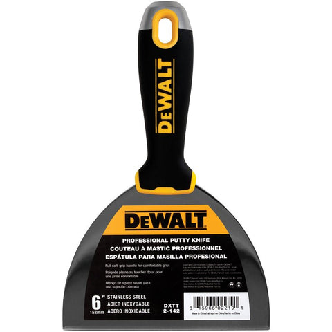 DEWALT DXTT-2-142 Putty Knife, 6 in W Blade, Stainless Steel Blade, Precision Ground Blade, Ergonomic, Soft Grip Handle, Pack of 4