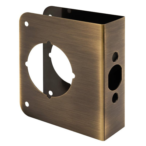 Prime-Line U 9572 Lock and Door Reinforcer, 2-3/8 in Backset, 1-3/8 in Thick Door, Brass, Antique Brass, 4-1/2 in H
