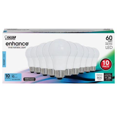 Feit Electric OM60/950CA10K/10 LED Lamp, General-Purpose, A19 Lamp, 60 W Equivalent, E26 Lamp Base, Daylight Light
