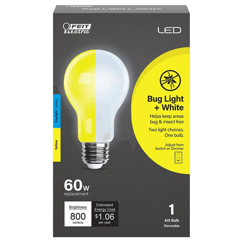 Feit Electric OM60/BUG/950/LEDI/RP Bug Light Bulb, 8.8 W, E26 Medium Lamp Base, Yellow, LED Lamp, 800 Lumens