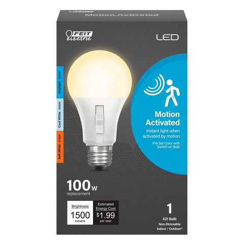 Feit Electric OM100/3CCTCA/MM/LEDI Motion Sensor LED Bulb, Color Selectable, A21 Lamp, 100 W Equivalent, Non-Dimmable