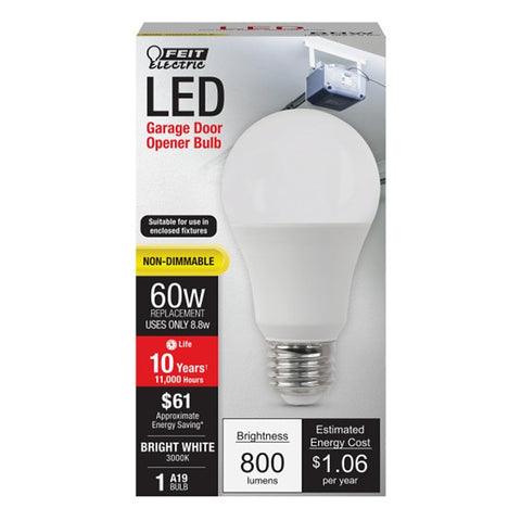 Feit Electric OM60930CA/10KLED/GAR LED Bulb, Garage, A19 Lamp, 60 W Equivalent, E26 Medium Lamp Base, Non-Dimmable