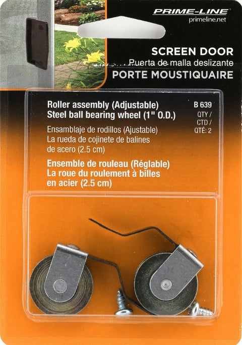 Prime-Line B 639 Roller Assembly, 1-3/4 in L Dimensions, 1 in Dia Roller, 1/4 in W Roller, Steel, Gray, 2-Roller