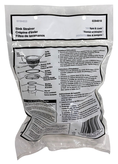 ProSource 122048 Basket Strainer Assembly, 4.4 in Dia, For: 3-1/2 to 4 in Dia Opening Sink