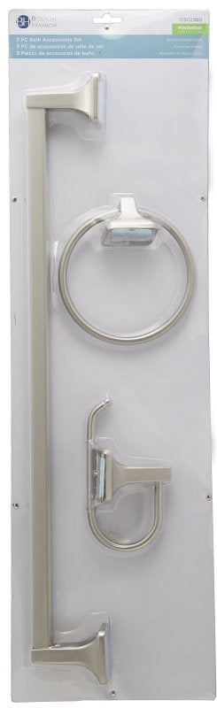Boston Harbor 3603BN Bath Hardware Set, Aluminum/Steel/Zinc, Brushed Nickel, 3-Piece, For: Bathroom