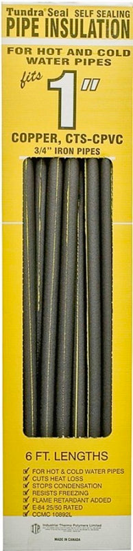 Tundra 31181T Pipe Insulation, 1-1/8 in ID x 1-7/8 in OD Dia, 6 ft L, Polyolefin, Charcoal, Pack of 40