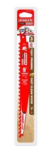 Diablo DS0903CP3 Reciprocating Saw Blade, Applicable Materials: Wood, 9 in L, 3 TPI, Carbide Cutting Edge, 3/PK
