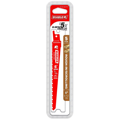 Diablo DS0656BWR5 Reciprocating Saw Blade, 6 in L, 6/12 TPI