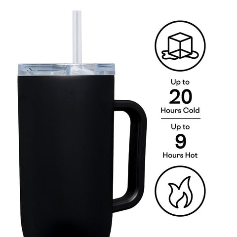 Corkcicle 2240MB Tumbler, 40 oz, Sip Plus Straw Lid, Steel, Matte Black, Insulated