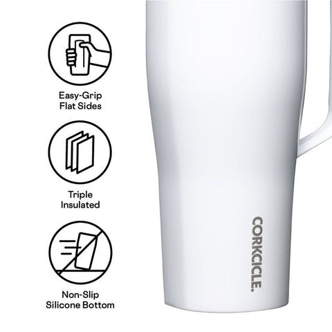 Corkcicle Go Cup XL Series 2830GW Tumbler, 30 oz, Stainless Steel, Gloss White, Insulated