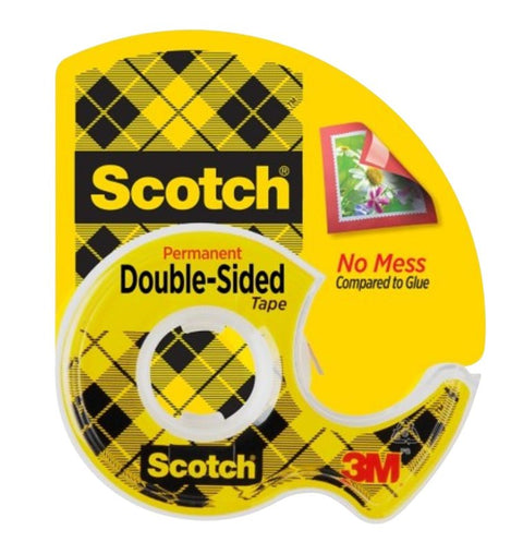 Scotch 136 Double-Sided Permanent Office Tape, 250 in L, 1/2 in W, Plastic Backing