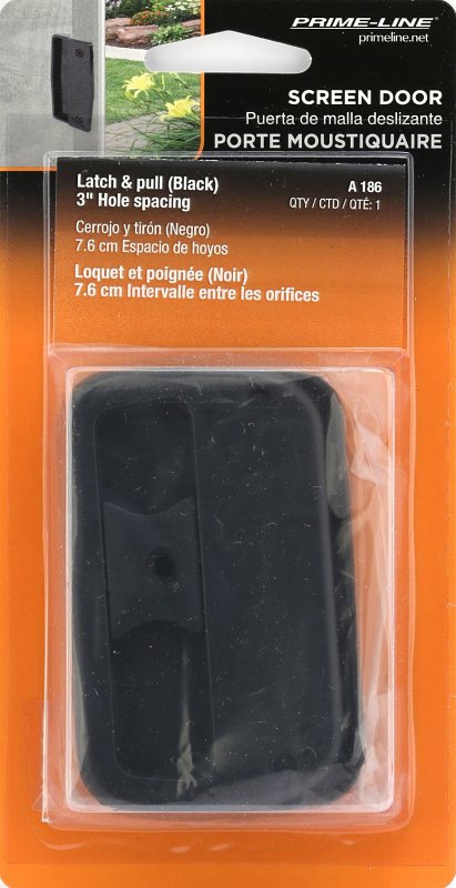 Prime-Line A 186 Door Latch and Pull, 1/2 in, Mounting Hole Center to Center: 3 in, Plastic/Steel, Black