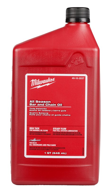 Milwaukee 49-16-2837 All-Season Bar and Chain Oil, Amber, >93 deg C Flash, 1 qt Bottle, Pack of 6