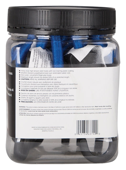 ProSource FH4033 Stretch Cord, 9 mm Dia, 36 in L, Polypropylene, Blue, Hook End, Pack of 12