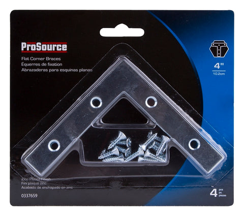 ProSource FC-Z04-C4PS Corner Brace, 4 in L, 4 in W, 5/8 in H, Steel, Zinc-Plated, 1.8 mm Thick Material