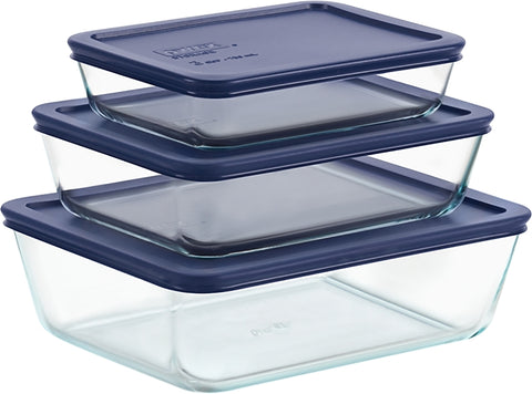 Pyrex 6004023 Series Food Storage Container Set, Dark Blue, Glass/Plastic, Blue, Pack of 2