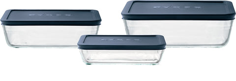 Pyrex 6004023 Series Food Storage Container Set, Dark Blue, Glass/Plastic, Blue, Pack of 2