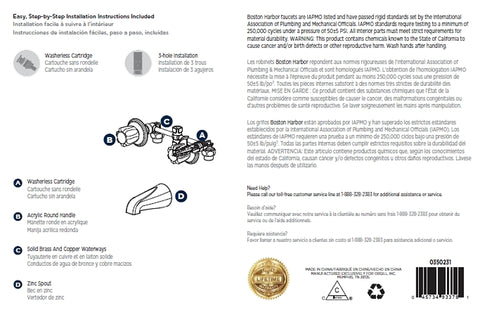 Boston Harbor GU-TQOB015CP Tub Faucet, 2-Faucet Handle, Round Handle, Metal/Plastic, Wall Mounting, Plastic Tub Spout