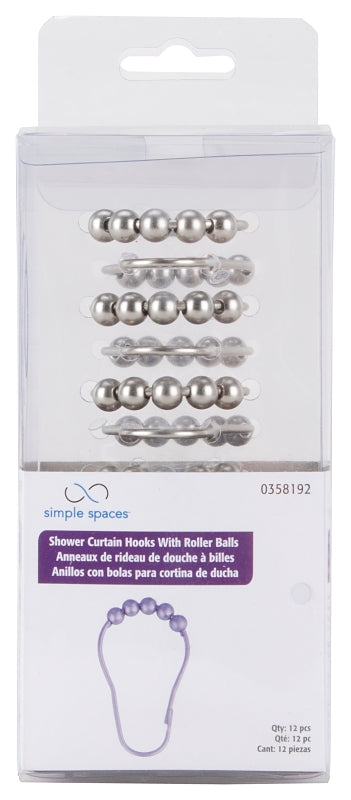 Simple Spaces SD-BH-SN Roller Ball Curtain Hook, Steel, Brushed Nickel, 1-1/2 in W, 3 in H