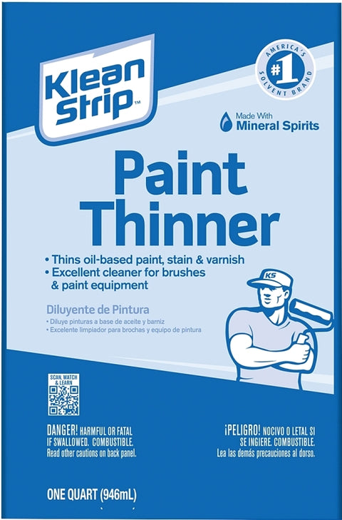 Klean Strip QKPT94003CA Paint Thinner, Liquid, Aromatic Hydrocarbon, Water White, 1 qt Can, Pack of 6
