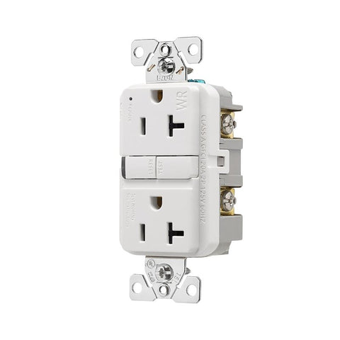 Eaton TWRGF20W-BX-L GFCI Receptacle, 125 V, 20 A, NEMA: NEMA 5-20R, Back and Side Wiring, White, Pack of 6