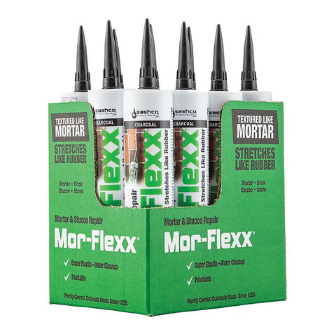 MorFlexx 15040 Mortar and Stucco Repair, Charcoal, Viscous Paste, 10.5 oz Cartridge, Pack of 12