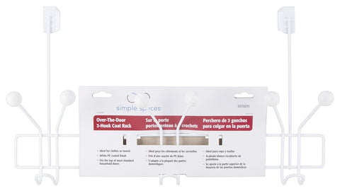 Simple Spaces SS-HG3-50-PE-3L Door Garment Hook, 6 lb, 3-Hook, Steel, Powder Coated, Hanging Mounting