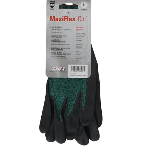 Boss MaxiFlex Cut 34-8743T/XL Seamless Knit Coated Gloves, XL, Reinforced Thumb, Knit Wrist Cuff, Nitrile Coating, Green