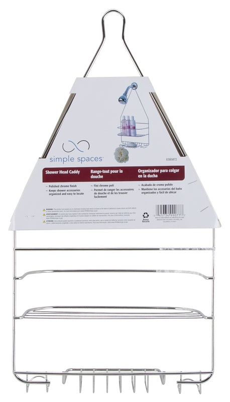 Simple Spaces SS-SC-25-CH-3L Shower Caddy, 2-Shelf, Steel, 10 in OAW, 19 in OAH, 4-1/4 in OAD, 10 lb