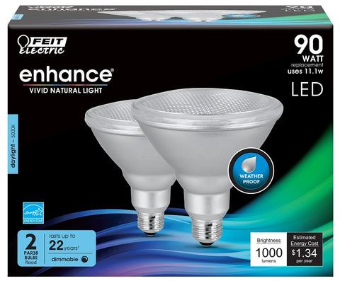 Feit Electric PAR38DM/950CA/2 LED Lamp, Flood/Spotlight, 1000 Lumens, 11.1 W, PAR38 Lamp, 90 W Equivalent, E26 Lamp Base