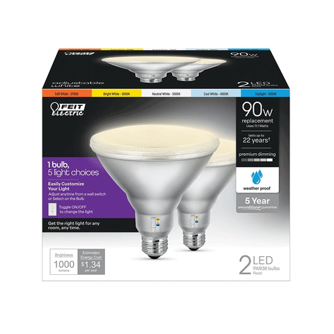 Feit Electric PAR38DM/6WYCA/2 LED Bulb, PAR38 Lamp, 90 W Equivalent, E26 Medium Lamp Base, Dimmable, White