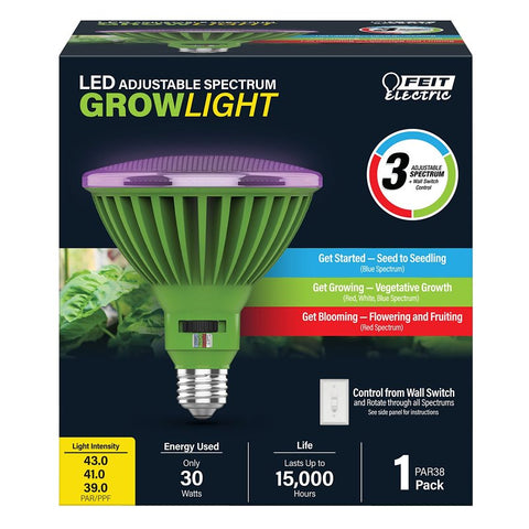 Feit Electric PAR38ADJGRW/LED/HDRP Spectrum Grow Light 0.28 A, 120 VAC, 30 W, LED Lamp, 2300 Lumens