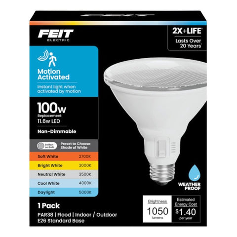 Feit Electric PAR38100/5CCTCA/M Color Changing LED Light Bulb, Motion Activated, PAR38 Lamp, 100 W Equivalent, White