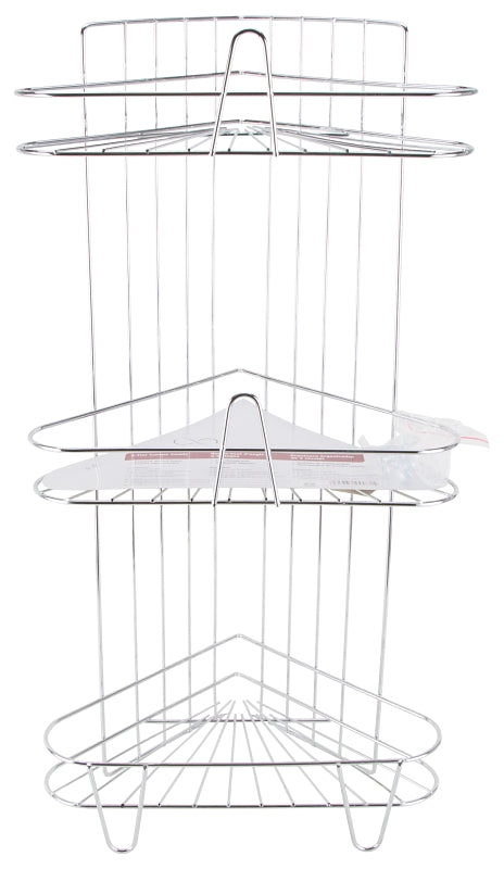 Simple Spaces SS-SC3-29-CH-3L Shower Caddy, 3-Shelf, 11-5/8 in OAW, 23-1/4 in OAH, 8-1/4 in OAD, 10 lb