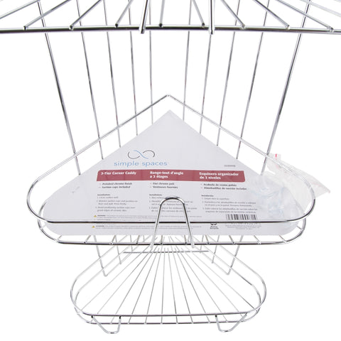Simple Spaces SS-SC3-29-CH-3L Shower Caddy, 3-Shelf, 11-5/8 in OAW, 23-1/4 in OAH, 8-1/4 in OAD, 10 lb