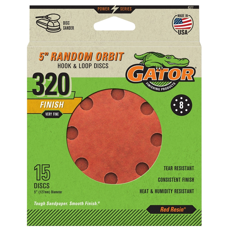 Gator 4377 Sanding Disc, 5 in Dia, 320 Grit, Very Fine, Aluminum Oxide ...