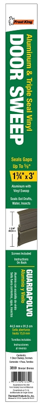 Frost King 3B59H Door Sweep, 36 in L, 1-3/4 in W, Aluminum Flange, Vinyl Insert