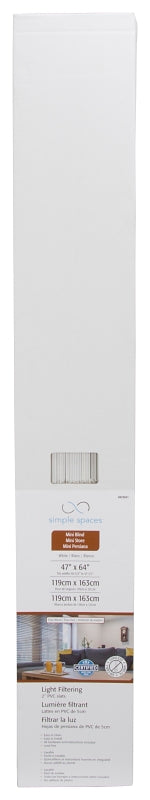 Simple Spaces FWMB-20 Blind, 64 in L, 47 in W, Faux Wood, White, 2 in Slat Width, Pack of 2
