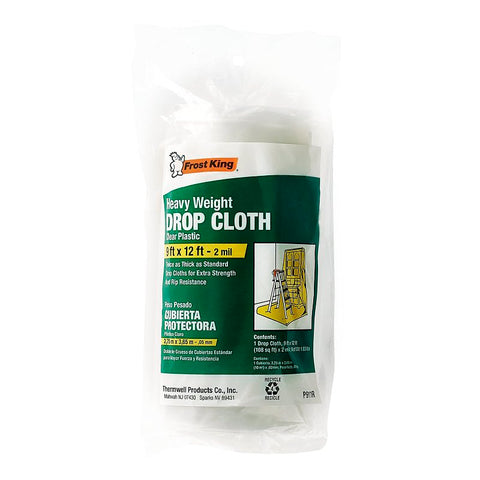 Frost King P911R Drop Cloth, 12 ft L, 9 ft W, 2 mil Thick, Plastic, Clear