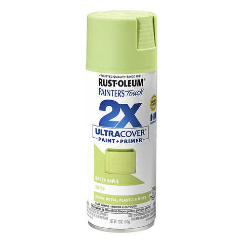 Painter's Touch 2X Ultra Cover 334070 Spray Paint, Satin, Green Apple, 12 oz Aerosol Can