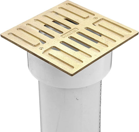 NDS 913B Grate with Collar, 4-3/4 in L, 4-3/4 in W, Square, 3/8 in Grate Opening, Brass/PVC, Satin Brass