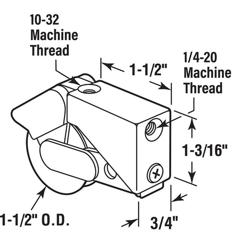 Prime-Line D 1533 Roller Assembly, 1-1/2 in L x 13/16 in W x 1-3/16 in H Dimensions, 1-1/2 in Dia Roller, Steel